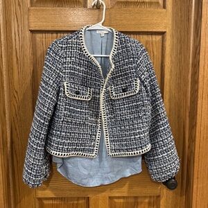 Maison d’Amelie Tweed Bouclé Jacket + Light Blue Blouse Set | Size Small